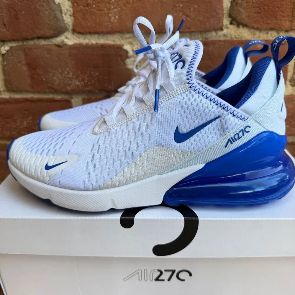 Nike Men's Air Max 270 Mesh Lace Up Athletic Shoes White Racer Blue Size 8.5 NEW